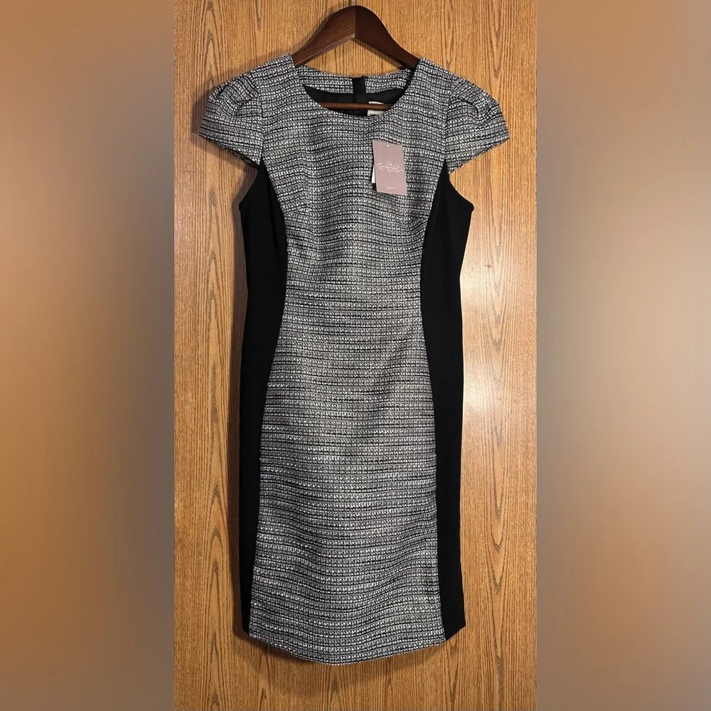 Anthropologie Moulinette Soeurs Grisaille Metallic Tweed Sheath Black Motif Midi - Picture 2 of 9